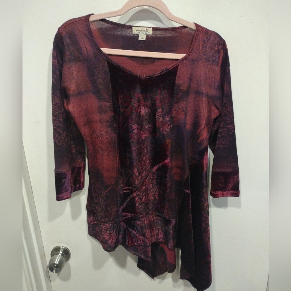 One World Red Asymetric Velvet Panel Tunic Top S-Whimsigoth Fairy Grunge Boho